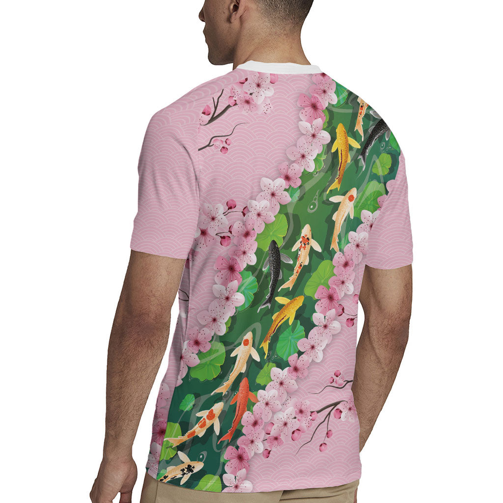 Koi Fish Sakura Japan Rugby Jersey Eternal Flow Cherry Blossom Seigaiha Pattern