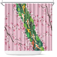 Koi Fish Sakura Japan Shower Curtain Eternal Flow Cherry Blossom Seigaiha Pattern