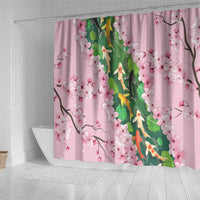 Koi Fish Sakura Japan Shower Curtain Eternal Flow Cherry Blossom Seigaiha Pattern