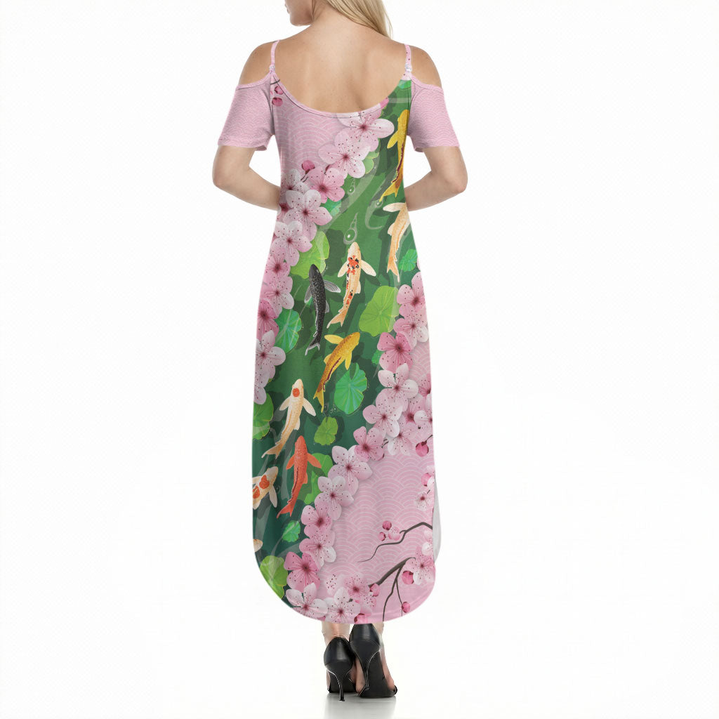 Koi Fish Sakura Japan Summer Maxi Dress Eternal Flow Cherry Blossom Seigaiha Pattern