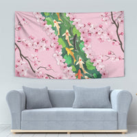 Koi Fish Sakura Japan Tapestry Eternal Flow Cherry Blossom Seigaiha Pattern