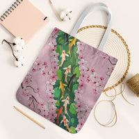 Koi Fish Sakura Japan Tote Bag Eternal Flow Cherry Blossom Seigaiha Pattern