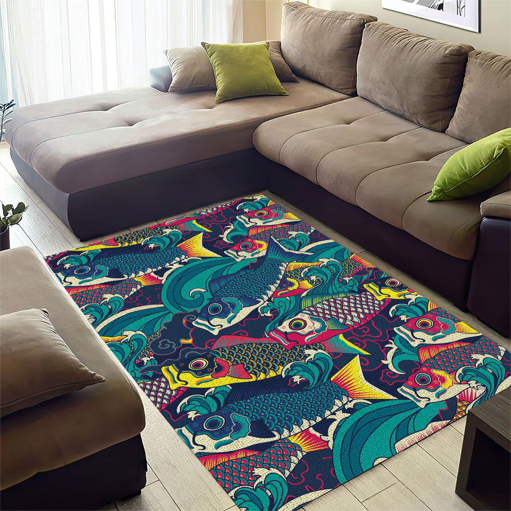 Japan Koinobori Area Rug Japanese Koi Flag Waves Pattern