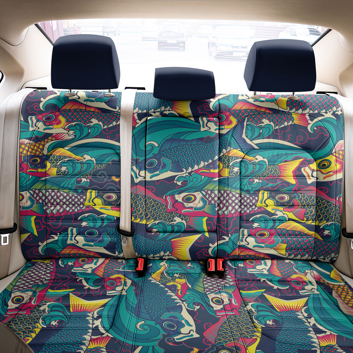 Japan Koinobori Back Car Seat Cover Japanese Koi Flag Waves Pattern