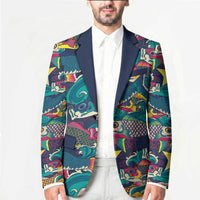Japan Koinobori Blazer Japanese Koi Flag Waves Pattern