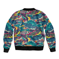 Japan Koinobori Bomber Jacket Japanese Koi Flag Waves Pattern