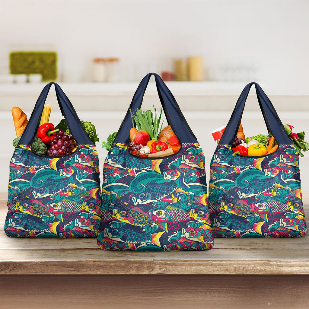 Japan Koinobori Grocery Bag Japanese Koi Flag Waves Pattern