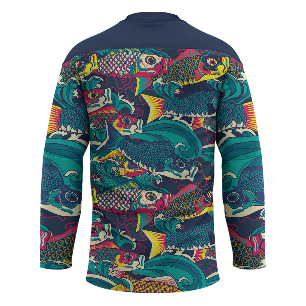 Japan Koinobori Hockey Jersey Japanese Koi Flag Waves Pattern
