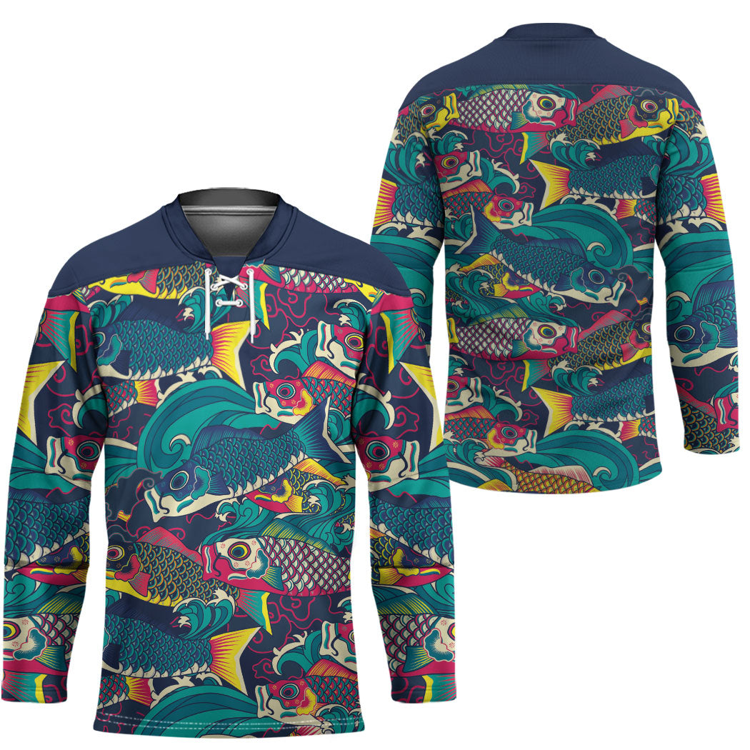 Japan Koinobori Hockey Jersey Japanese Koi Flag Waves Pattern