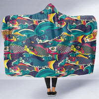 Japan Koinobori Hooded Blanket Japanese Koi Flag Waves Pattern