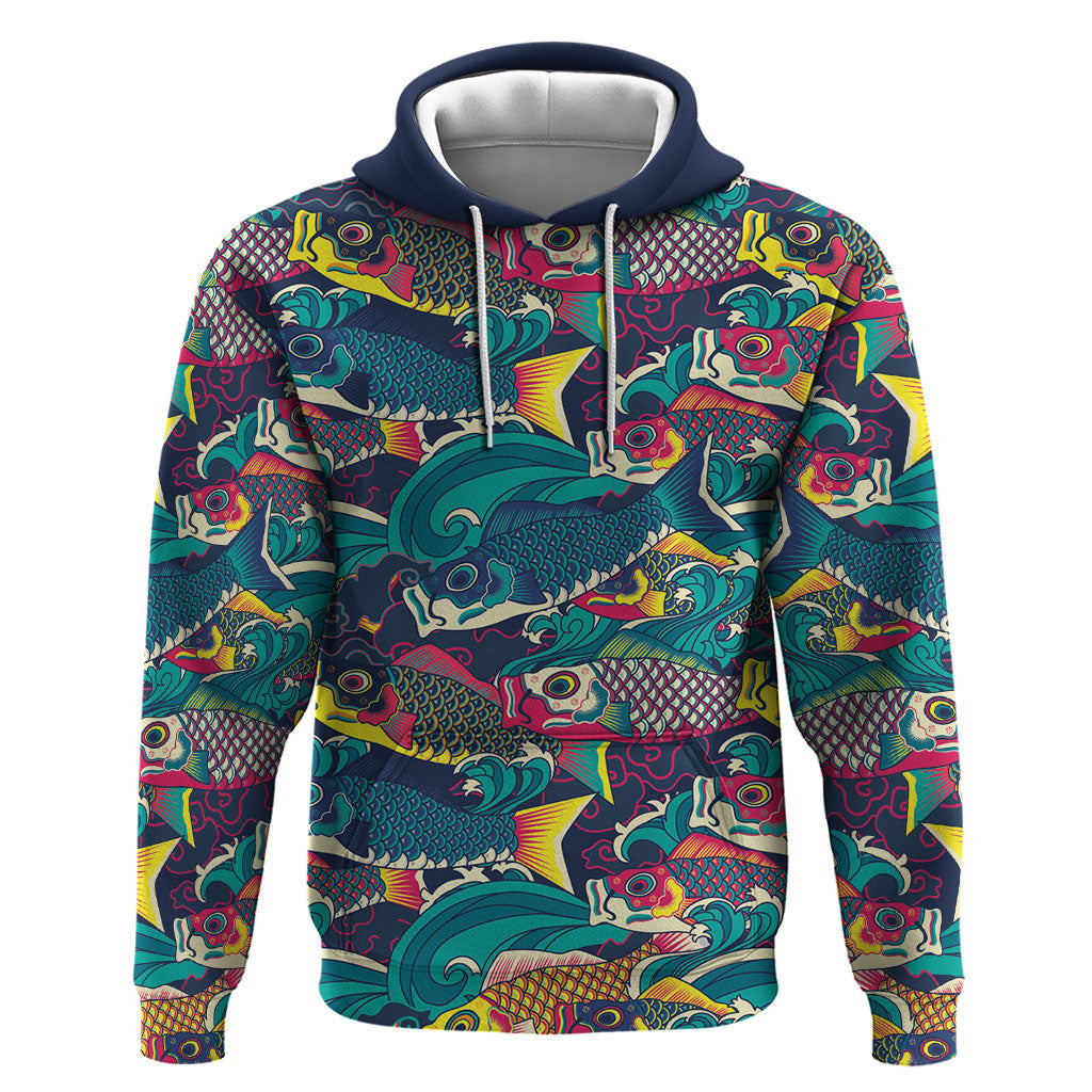 Japan Koinobori Hoodie Japanese Koi Flag Waves Pattern