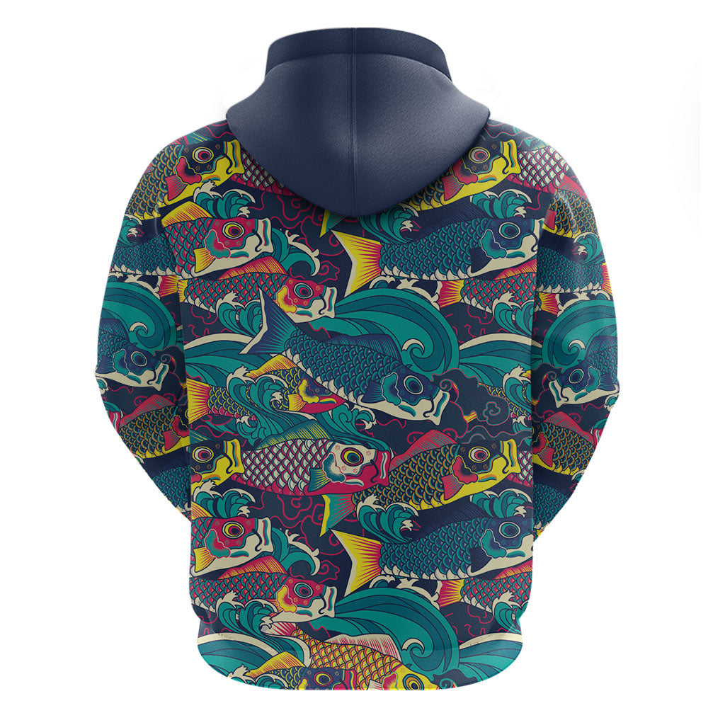 Japan Koinobori Hoodie Japanese Koi Flag Waves Pattern