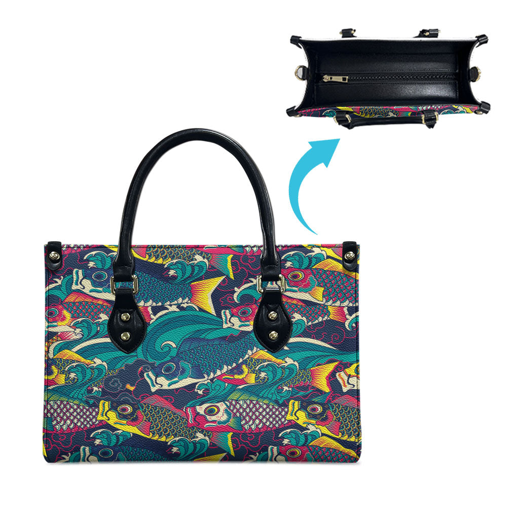Japan Koinobori Leather Bag Japanese Koi Flag Waves Pattern