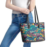 Japan Koinobori Leather Tote Bag Japanese Koi Flag Waves Pattern