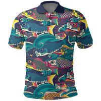 Japan Koinobori Polo Shirt Japanese Koi Flag Waves Pattern