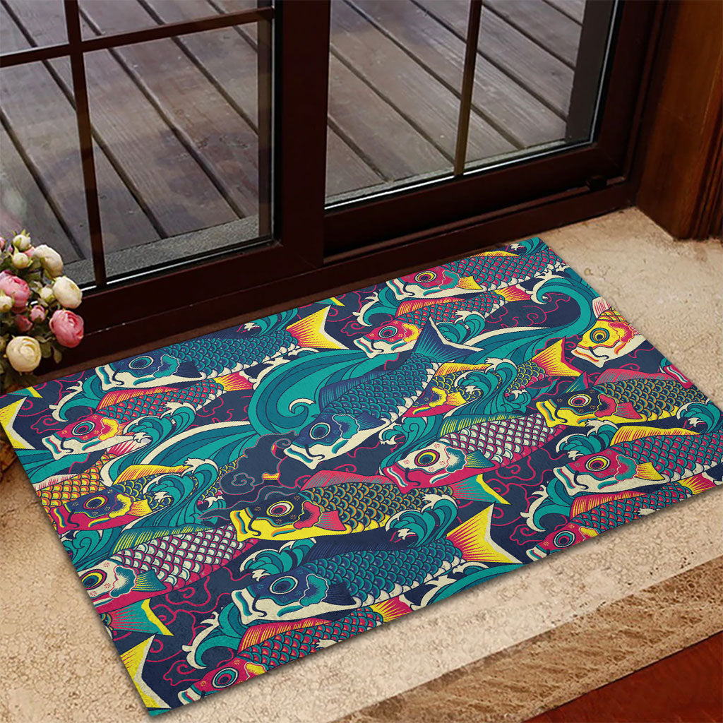Japan Koinobori Rubber Doormat Japanese Koi Flag Waves Pattern