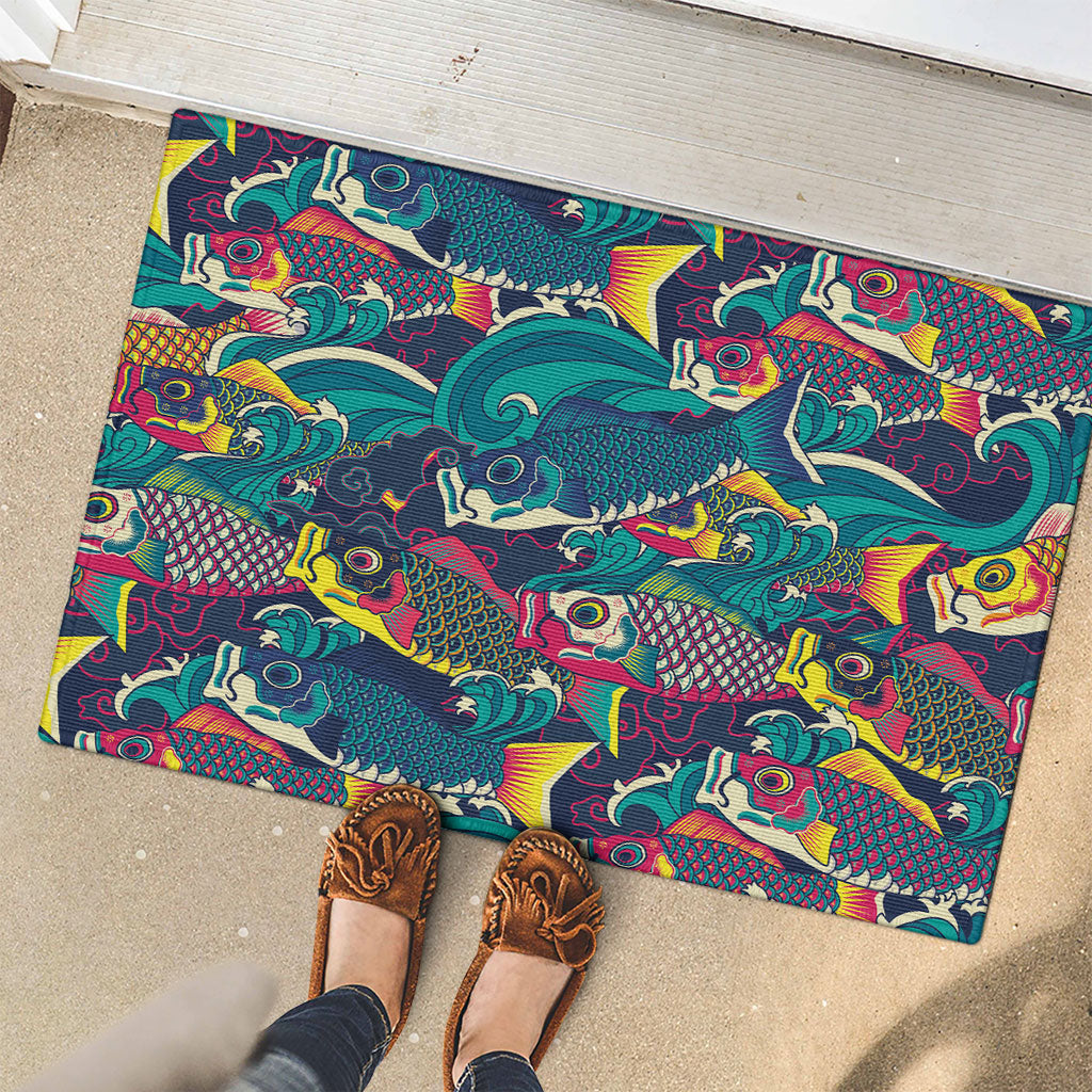 Japan Koinobori Rubber Doormat Japanese Koi Flag Waves Pattern