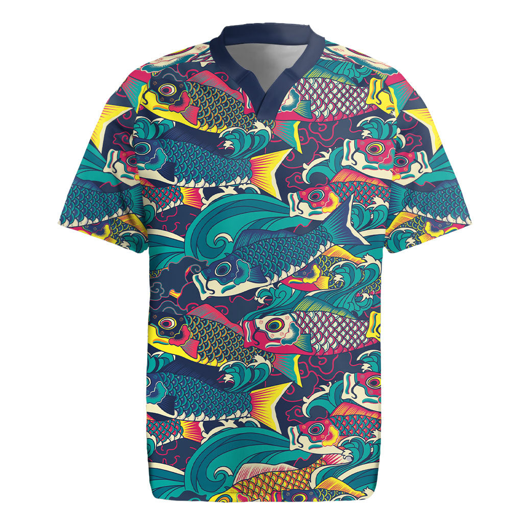Japan Koinobori Rugby Jersey Japanese Koi Flag Waves Pattern