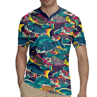 Japan Koinobori Rugby Jersey Japanese Koi Flag Waves Pattern