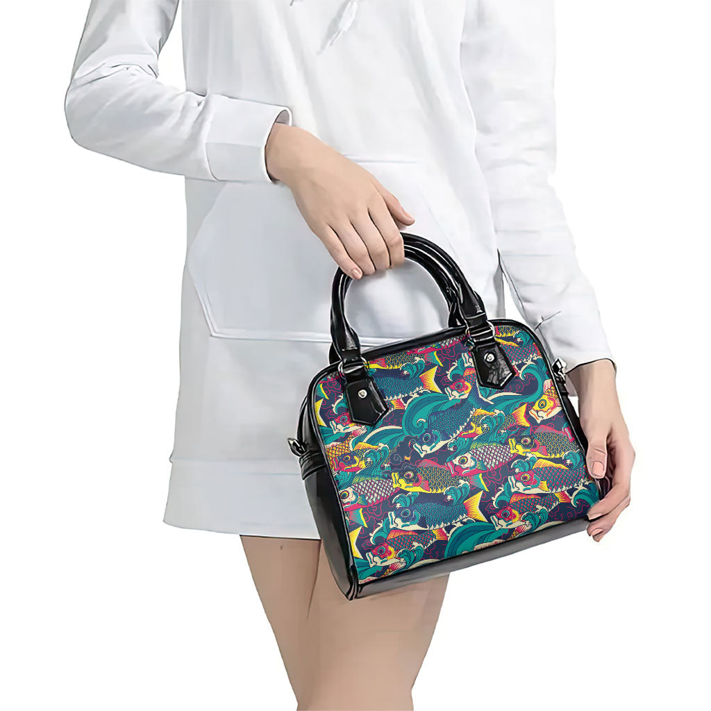 Japan Koinobori Shoulder Handbag Japanese Koi Flag Waves Pattern