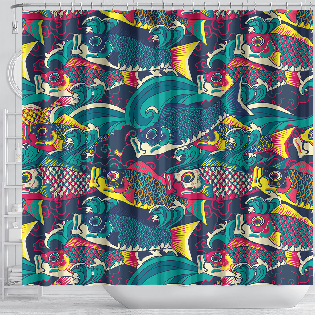 Japan Koinobori Shower Curtain Japanese Koi Flag Waves Pattern