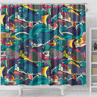 Japan Koinobori Shower Curtain Japanese Koi Flag Waves Pattern
