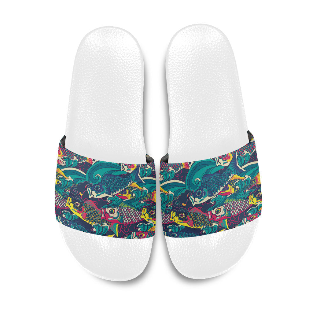 Japan Koinobori Slide Sandals Japanese Koi Flag Waves Pattern