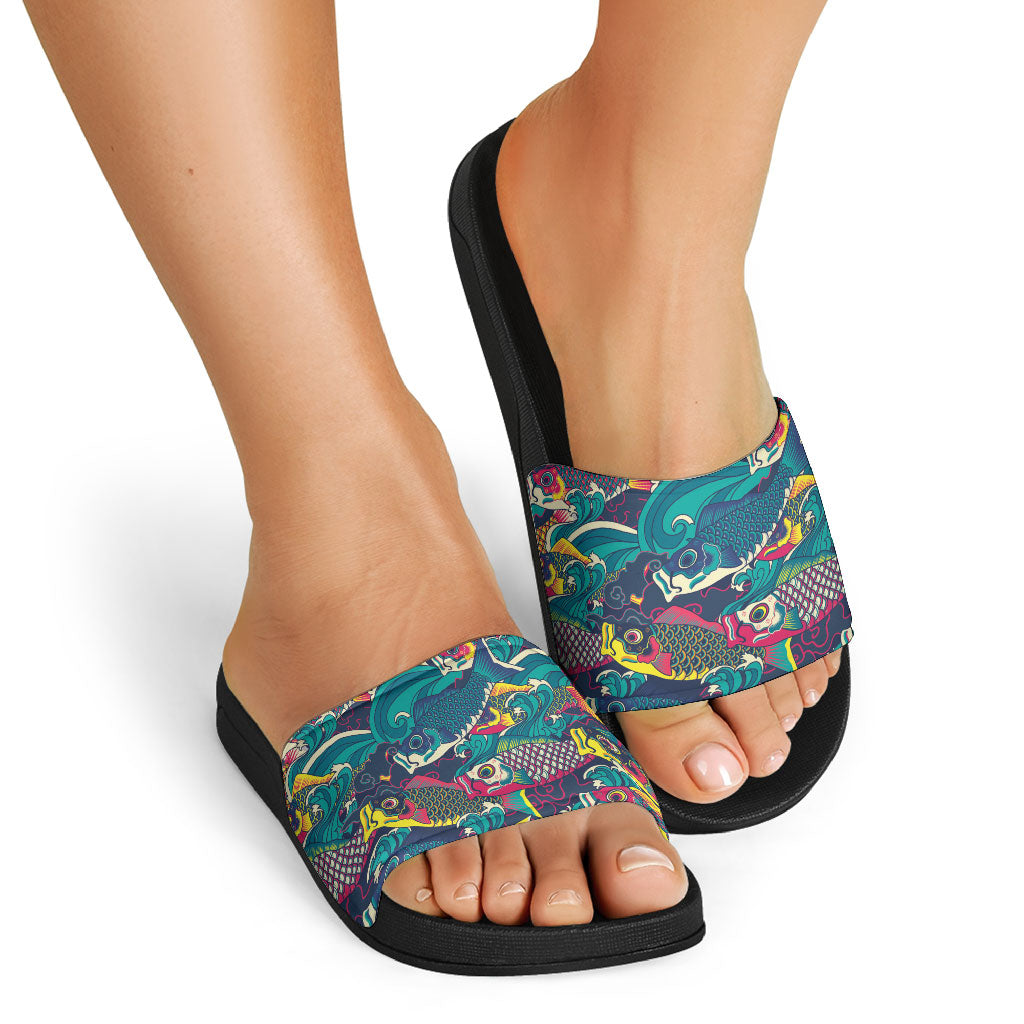 Japan Koinobori Slide Sandals Japanese Koi Flag Waves Pattern