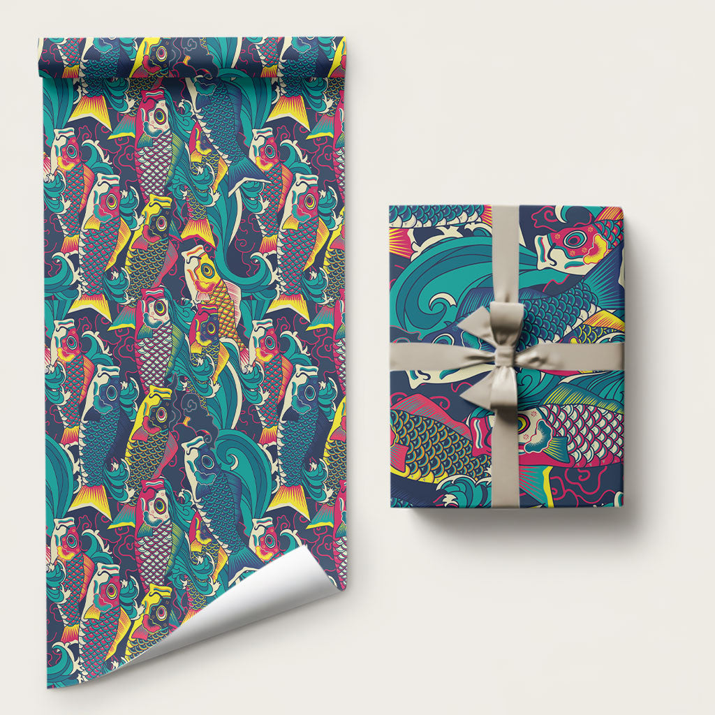 Japan Koinobori Wrapping Paper Japanese Koi Flag Waves Pattern