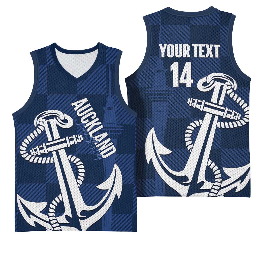 New Zealand Auckland Football Custom Basketball Jersey Navy Blue City Anchor Sky Tower Symbol LT14 - Polynesian Pride