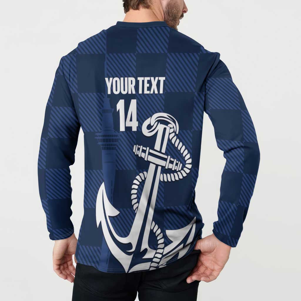 New Zealand Auckland Football Custom Button Sweatshirt Navy Blue City Anchor Sky Tower Symbol - Polynesian Pride