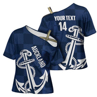 New Zealand Auckland Football Custom Cross Shoulder Shirt Navy Blue City Anchor Sky Tower Symbol LT14 - Polynesian Pride
