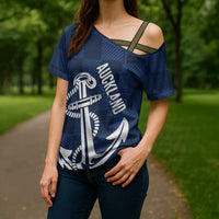 New Zealand Auckland Football Custom Cross Shoulder Shirt Navy Blue City Anchor Sky Tower Symbol LT14 - Polynesian Pride