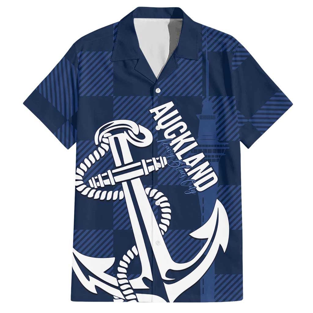 New Zealand Auckland Football Custom Hawaiian Shirt Navy Blue City Anchor Sky Tower Symbol LT14 Navy Blue - Polynesian Pride
