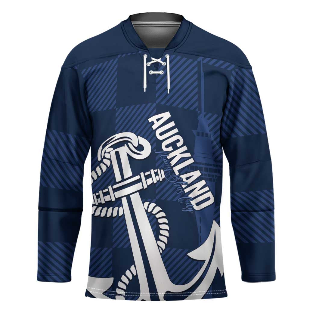 New Zealand Auckland Football Custom Hockey Jersey Navy Blue City Anchor Sky Tower Symbol - Polynesian Pride