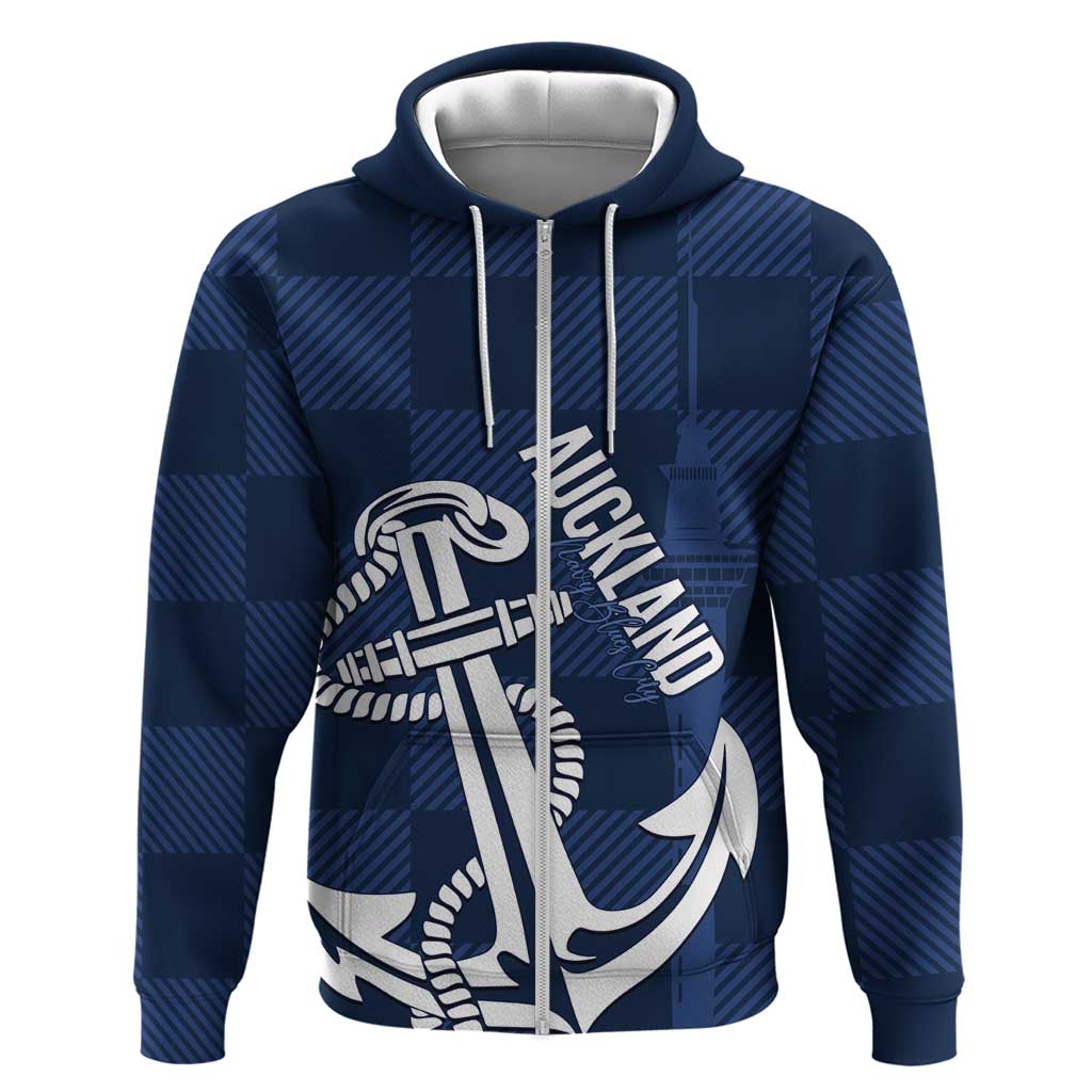 New Zealand Auckland Football Custom Hoodie Navy Blue City Anchor Sky Tower Symbol LT14 Zip Hoodie Navy Blue - Polynesian Pride