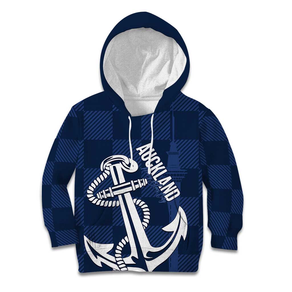 New Zealand Auckland Football Custom Kid Hoodie Navy Blue City Anchor Sky Tower Symbol LT14 Hoodie Navy Blue - Polynesian Pride