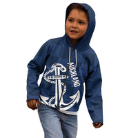 New Zealand Auckland Football Custom Kid Hoodie Navy Blue City Anchor Sky Tower Symbol LT14 - Polynesian Pride