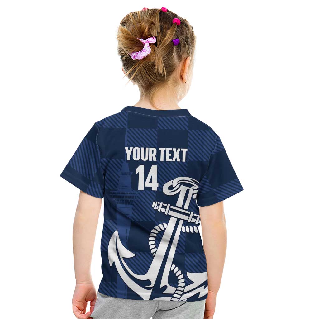 New Zealand Auckland Football Custom Kid T Shirt Navy Blue City Anchor Sky Tower Symbol LT14 - Polynesian Pride