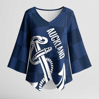 New Zealand Auckland Football Custom Kimono Sleeve Blouse Navy Blue City Anchor Sky Tower Symbol LT14 Female Navy Blue - Polynesian Pride