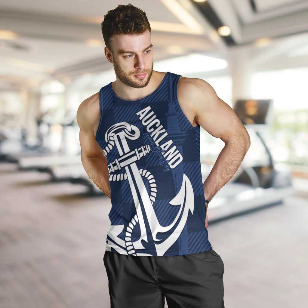 New Zealand Auckland Football Custom Men Tank Top Navy Blue City Anchor Sky Tower Symbol LT14 Navy Blue - Polynesian Pride