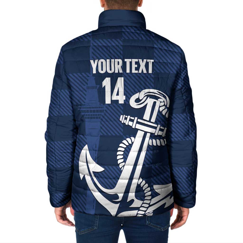 New Zealand Auckland Football Custom Padded Jacket Navy Blue City Anchor Sky Tower Symbol LT14 - Polynesian Pride