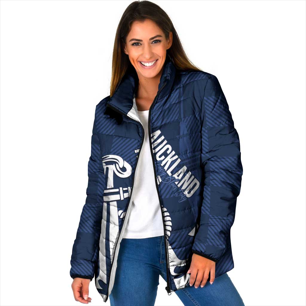 New Zealand Auckland Football Custom Padded Jacket Navy Blue City Anchor Sky Tower Symbol LT14 Women Navy Blue - Polynesian Pride