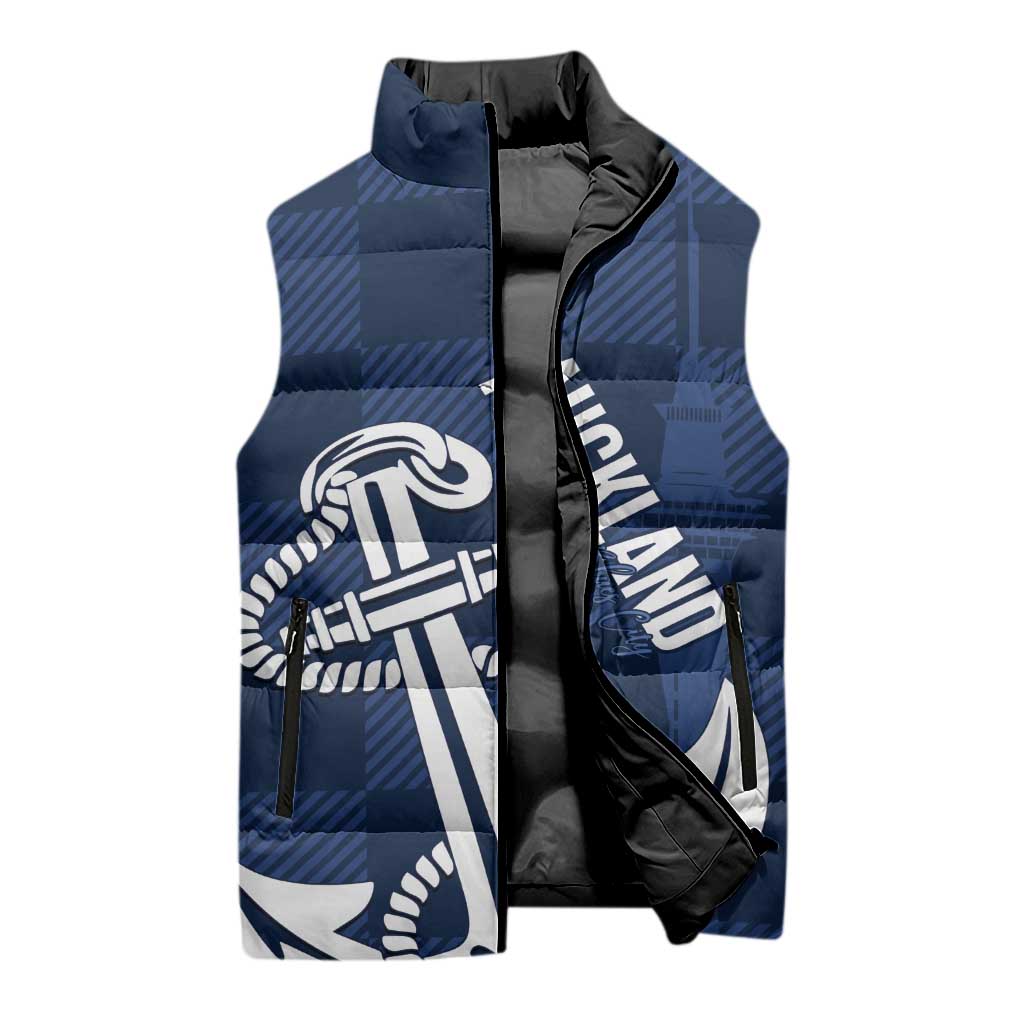New Zealand Auckland Football Custom Sleeveless Puffer Jacket Navy Blue City Anchor Sky Tower Symbol LT14 - Polynesian Pride