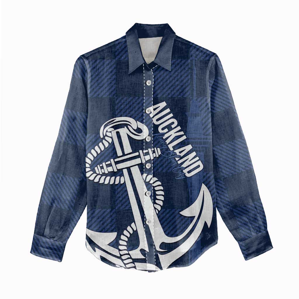 New Zealand Auckland Football Custom Women Casual Shirt Navy Blue City Anchor Sky Tower Symbol LT14 - Polynesian Pride