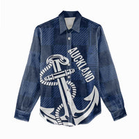 New Zealand Auckland Football Custom Women Casual Shirt Navy Blue City Anchor Sky Tower Symbol LT14 - Polynesian Pride