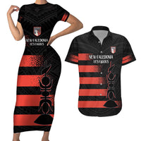 Custom New Caledonia Football Couples Matching Short Sleeve Bodycon Dress and Hawaiian Shirt Allez Les Cagous Polynesian Pattern LT14 Black - Polynesian Pride