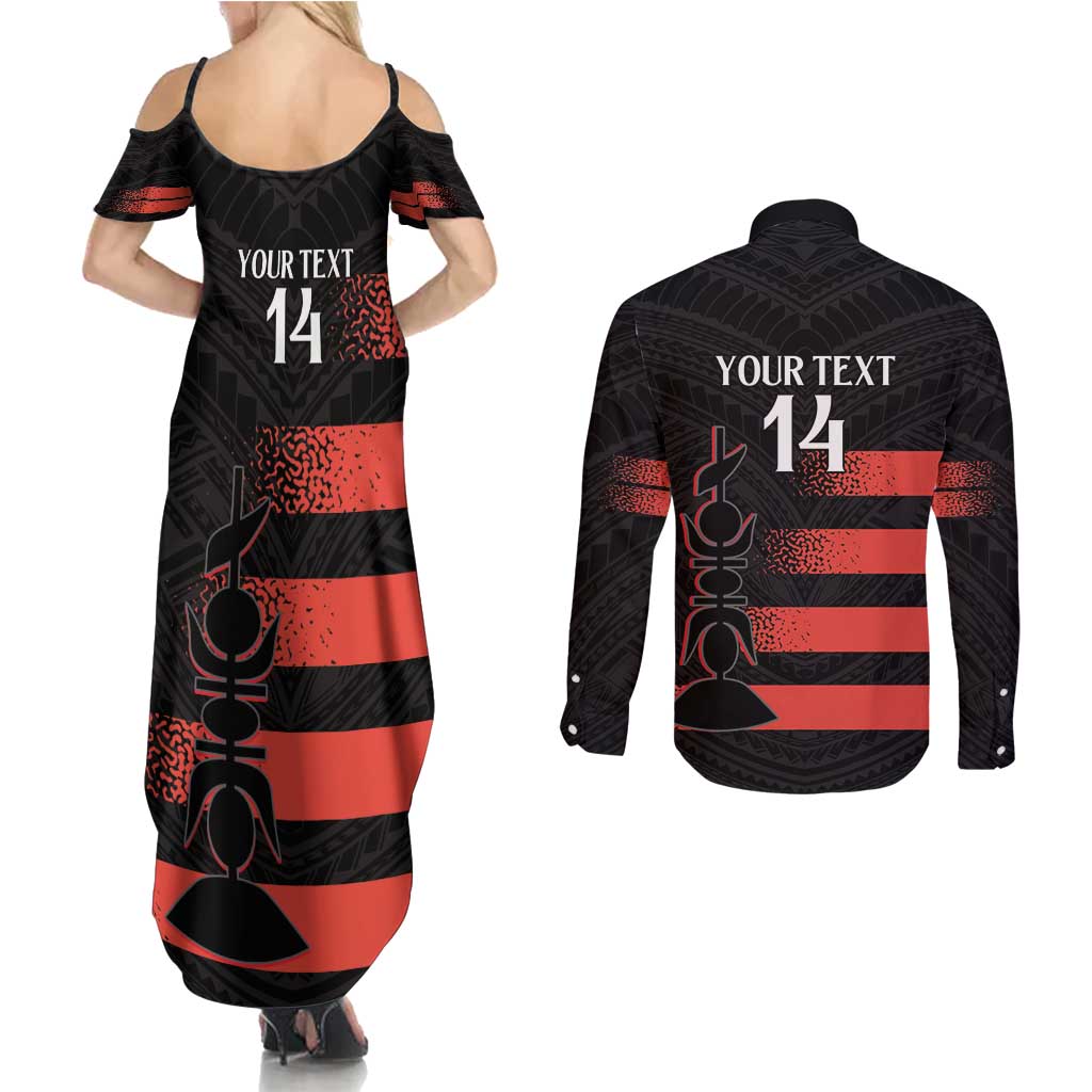 Custom New Caledonia Football Couples Matching Summer Maxi Dress and Long Sleeve Button Shirt Allez Les Cagous Polynesian Pattern