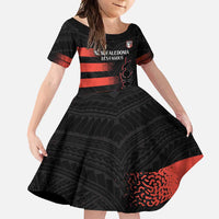 Custom New Caledonia Football Family Matching Long Sleeve Bodycon Dress and Hawaiian Shirt Allez Les Cagous Polynesian Pattern LT14 Daughter's Dress Black - Polynesian Pride
