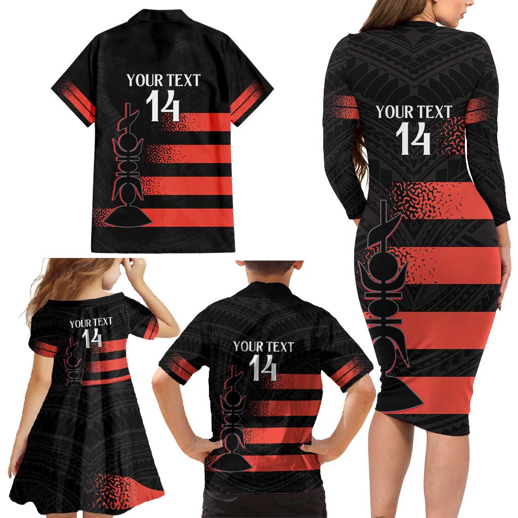 Custom New Caledonia Football Family Matching Long Sleeve Bodycon Dress and Hawaiian Shirt Allez Les Cagous Polynesian Pattern LT14 - Polynesian Pride